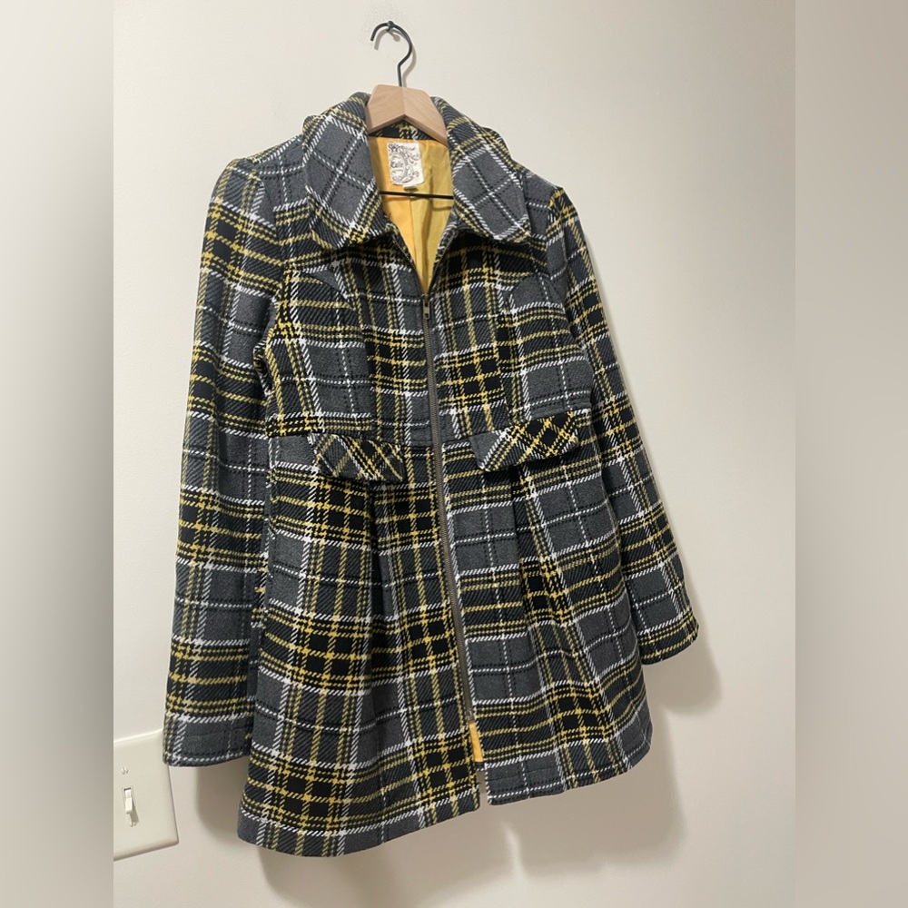 Tulle Houndstooth Flare Wool Blend Mid Pea Coat Size Small - Picture 4 of 9